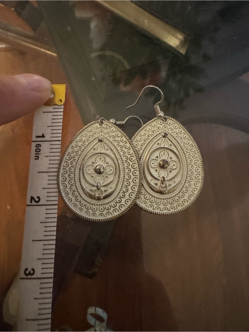 Intricate Oval Filigree Drop Earrings - Silver Tone